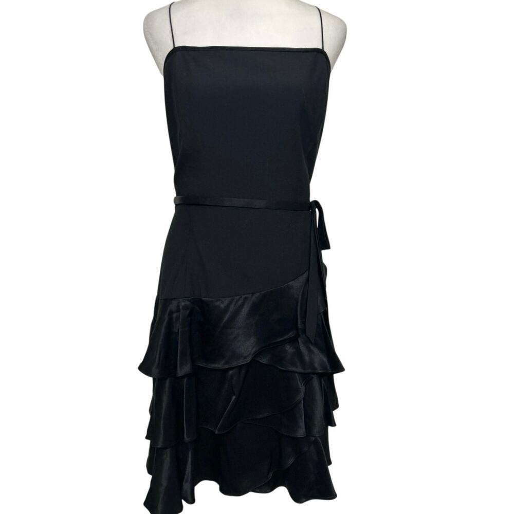 Jessica McClintock Vintage Y2K Black Midi Dress Satin Ruffle Skirt 16 Whimsigoth